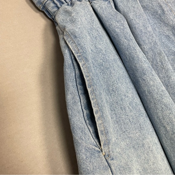 Vintage Denim Skirt Women Plus Size Elastic Waistband FLAWS Faded Blue Midi Jean - Picture 16 of 16